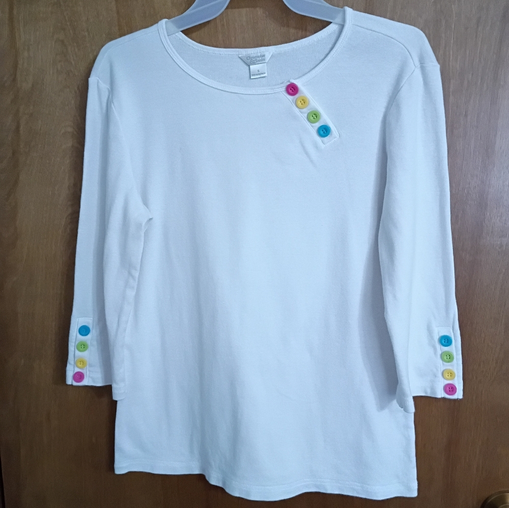 Christopher & Banks Kids White Long Sleeve Tee with Multicolor Buttons